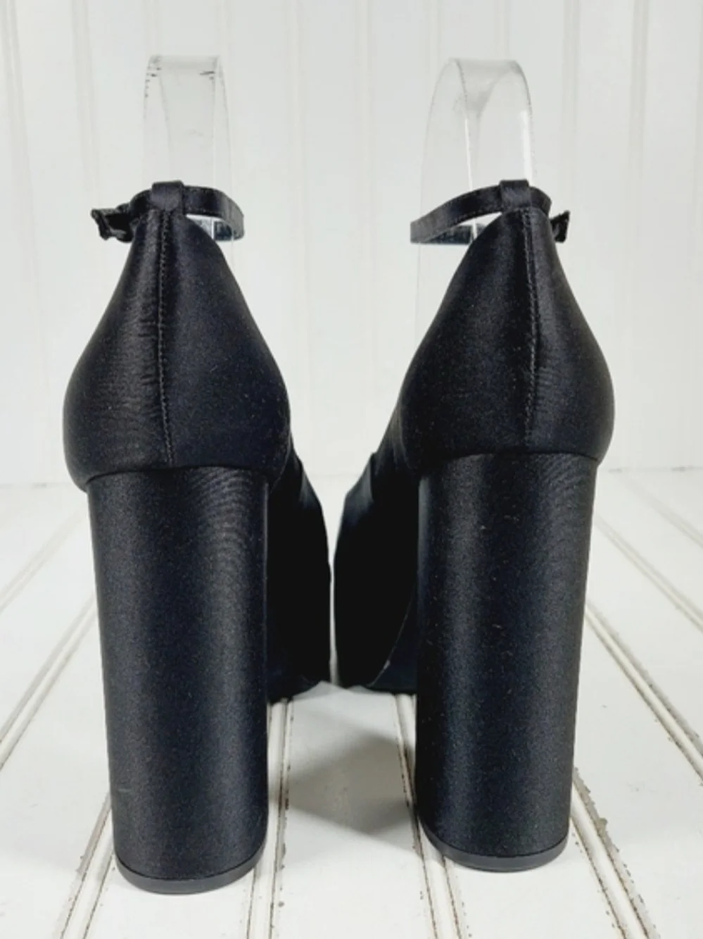 Artem Black Silk Sky High Platform Ankle-Strap Heels. Size 8